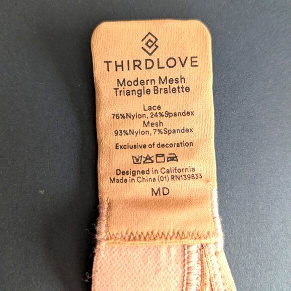 ThirdLove Modern Mesh Nude Triangle Wireless Comfy Lounge Bralette Bra - Picture 3 of 5